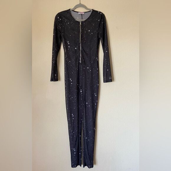 Recious One Blue Jumpsuit Long Sleeve V Neck Zipper Printed Mesh Size M - Picture 8 of 10